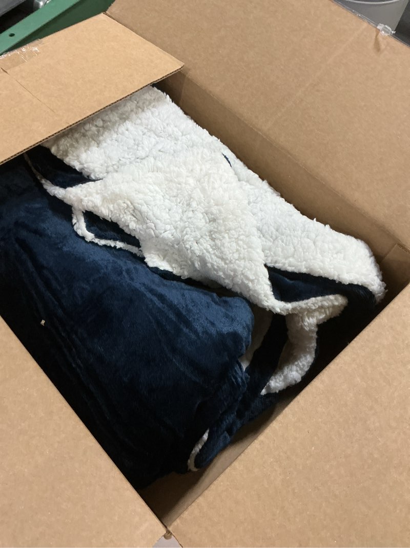 Condition photo showing As Is for Bedsure GentleSoft Sherpa Fleece Throw Blanket for Couch, Non-Heated, Thick and Warm Throw for Women and Men, Soft Fuzzy Plush Blanket for Winter, Navy, 50x60 Inches Throw (50" x 60") 03 - Navy
