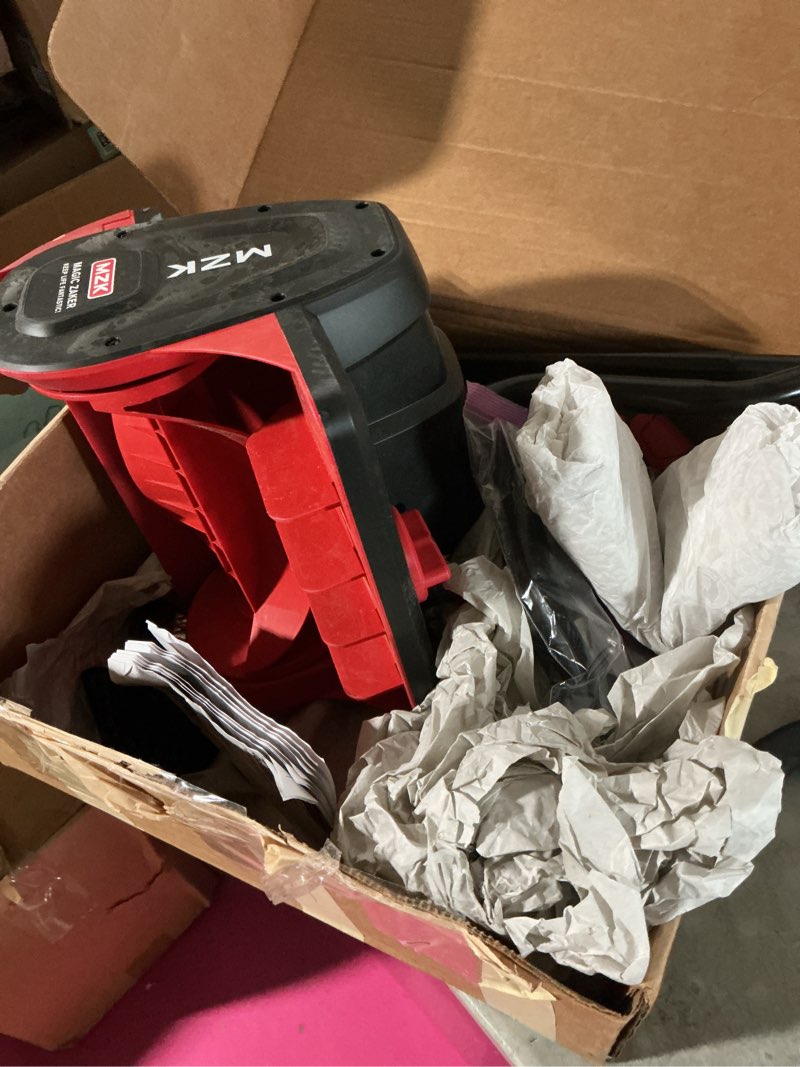 Condition photo showing As Is for mzk cordless snow shovel, 20v 13-inch battery powered snow thrower, battery snow blower with directional plate & adjustable front handle(4.0ah li-ion battery & fast charger included)
