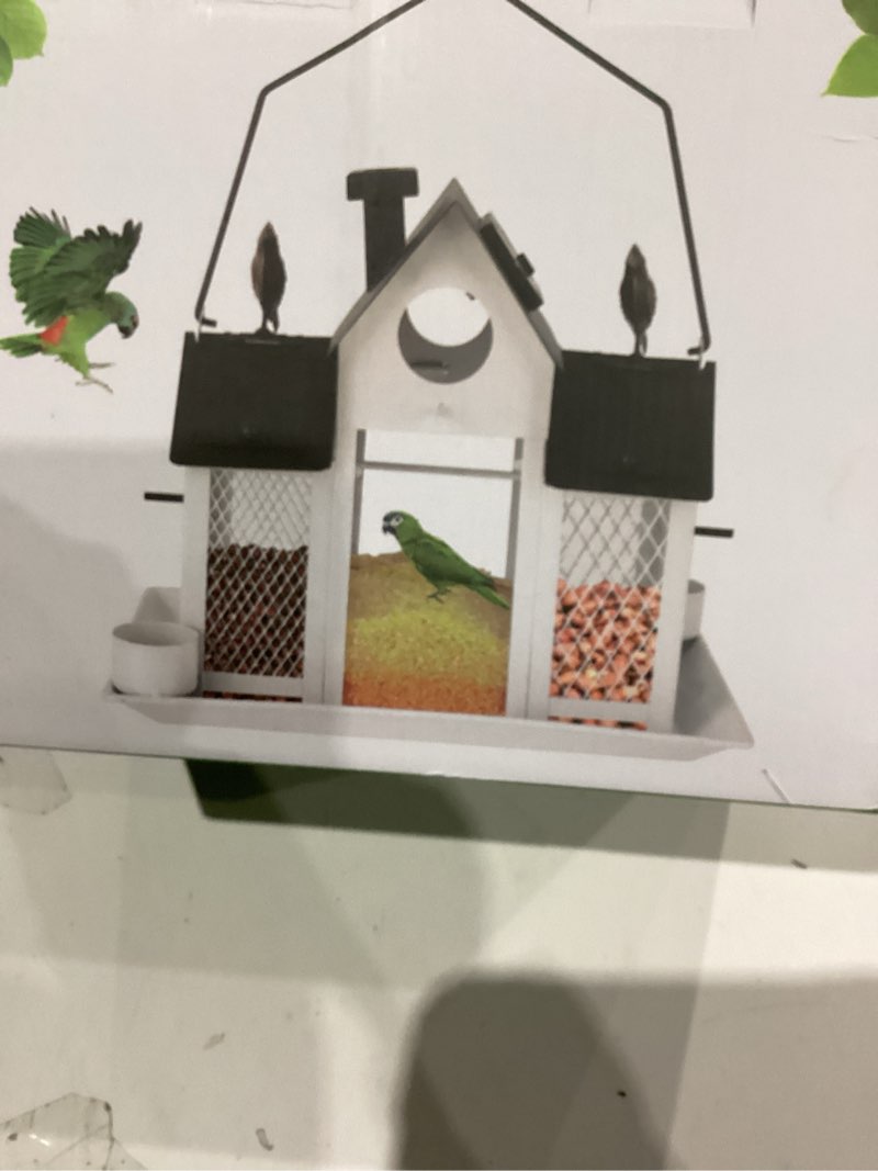 Condition photo showing As Is for Solar Bird Feeders House Outside Hanging Metal Wild Bird Feeder Outdoors Large Cardinal Bird Feeder Birdhouses Squirrel Proof White