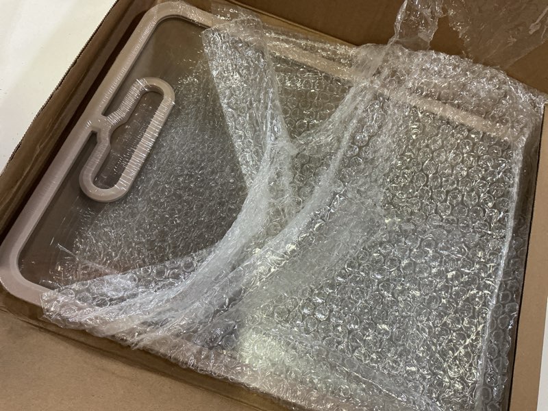 Condition photo showing New/Like New for (color beige)tempered glass cutting board for kitchen - non-slip silicone border, scratch, heat & shatterresistant, dishwasher safe-housewarming gifts, new home gift for women