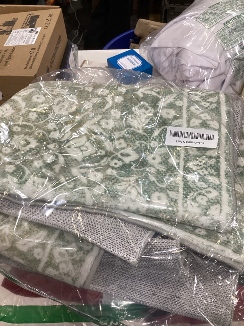 Condition photo showing Good Condition for Vintage Washable 2x5 Rug Runner, Sage Green Beige Runners for hallways, Super Soft Kitchen Runner Rug Non Slip, Print Faux Wool Floral Thin Carpet Runner for Entryway Indoor Bedroom 2' x 5' (Runner) Muted Sage Green With Beige Accents