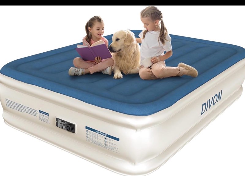 DIVON Air Mattress Full with Built in Pump,18’’Thicken Inflatable Mattress in 3 Mins,Foldable Blow Up Mattress,Portable Full Size Air Mattress for Camping,Travel&Floor,Air Bed for Adults,660lbs Blue Full 18 Inch