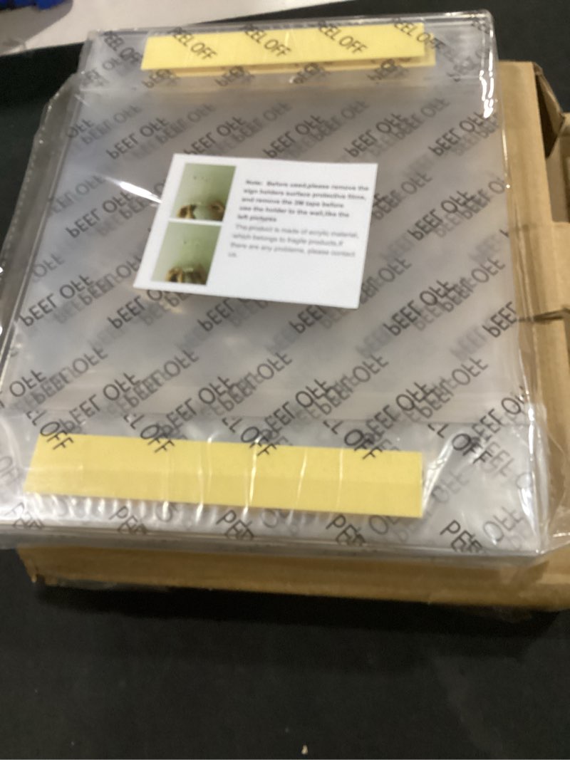 Condition photo showing Good Condition for acrylic sign holder 8.5 x 11 wall mount, wall mount sign holders, clear acrylic frame with 3m tape adhesive, plastic wall sign holder for office, home, restaurant-vertical (6 pack) 8.5x11"-6pack