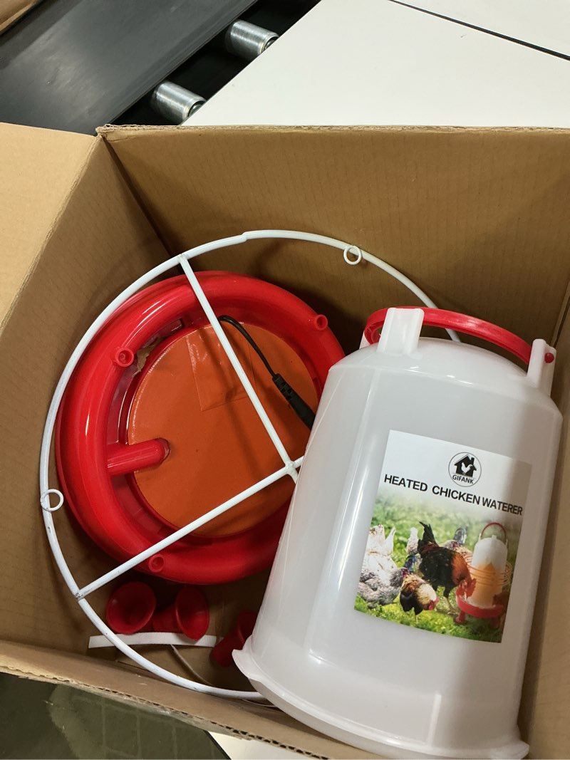 Condition photo showing As Is for 2Pack Chicken Waterer Heated for Winter 3L & 6L Chicken Water Heater with Adjustable Leg Support 35W BPA-Free Heated Poultry Waterer Heavy Duty All in One Heated Waterer for Chicken Coop Polypropylene (PP) 9L chicken waterer