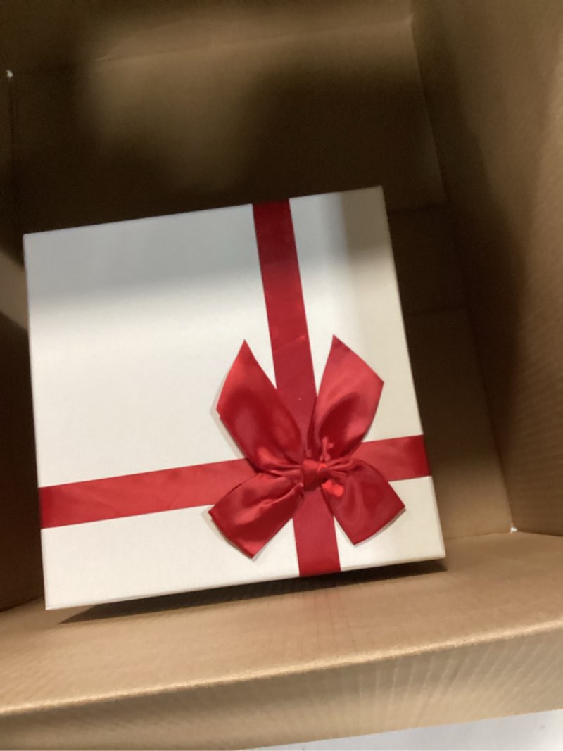 Condition photo showing As Is for Tenceur 10 Pcs Gift Boxes with Lids Heavy Duty Nested Assorted Sizes Cardboard Gift Boxes for Presents with Ribbon for Xmas Holiday Present(Red, White,5 Size) Red, White 10 Boxes (5 Sizes)