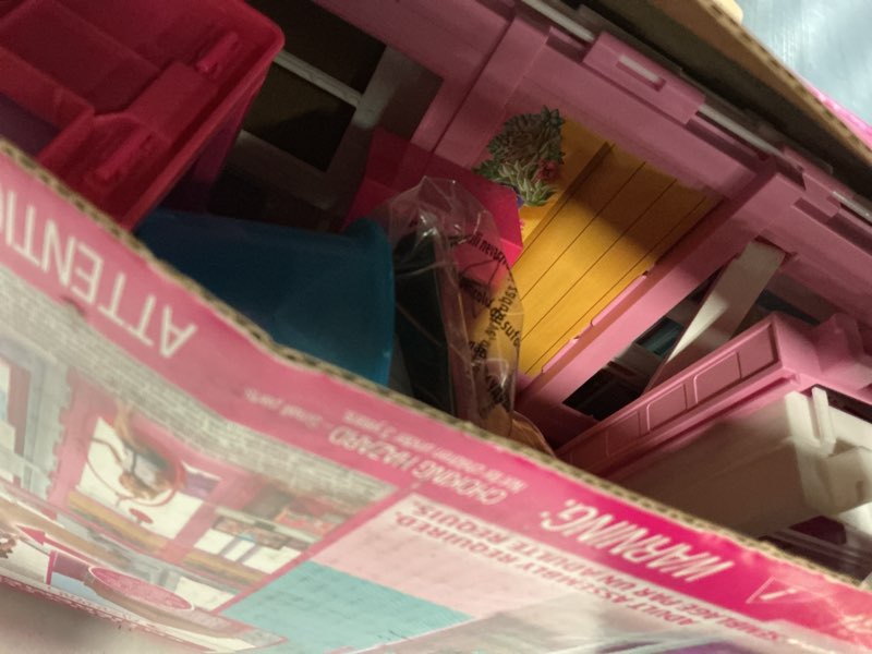 Condition photo showing As Is for Barbie 3-Story Townhouse Dollhouse with Elevator, Swing Chair, Furniture and Accessories, Fold for Portability and Travel (Amazon Exclusive)