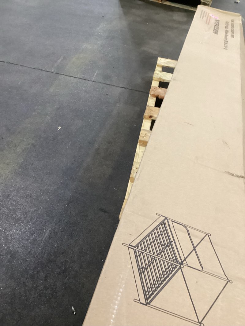 Condition photo showing As Is for incomplete  missing  box 1 of 2 *home queen size upholstered canopy bed frame with boucle fabric, curved headboard and iron legs - bedroom, white queen white