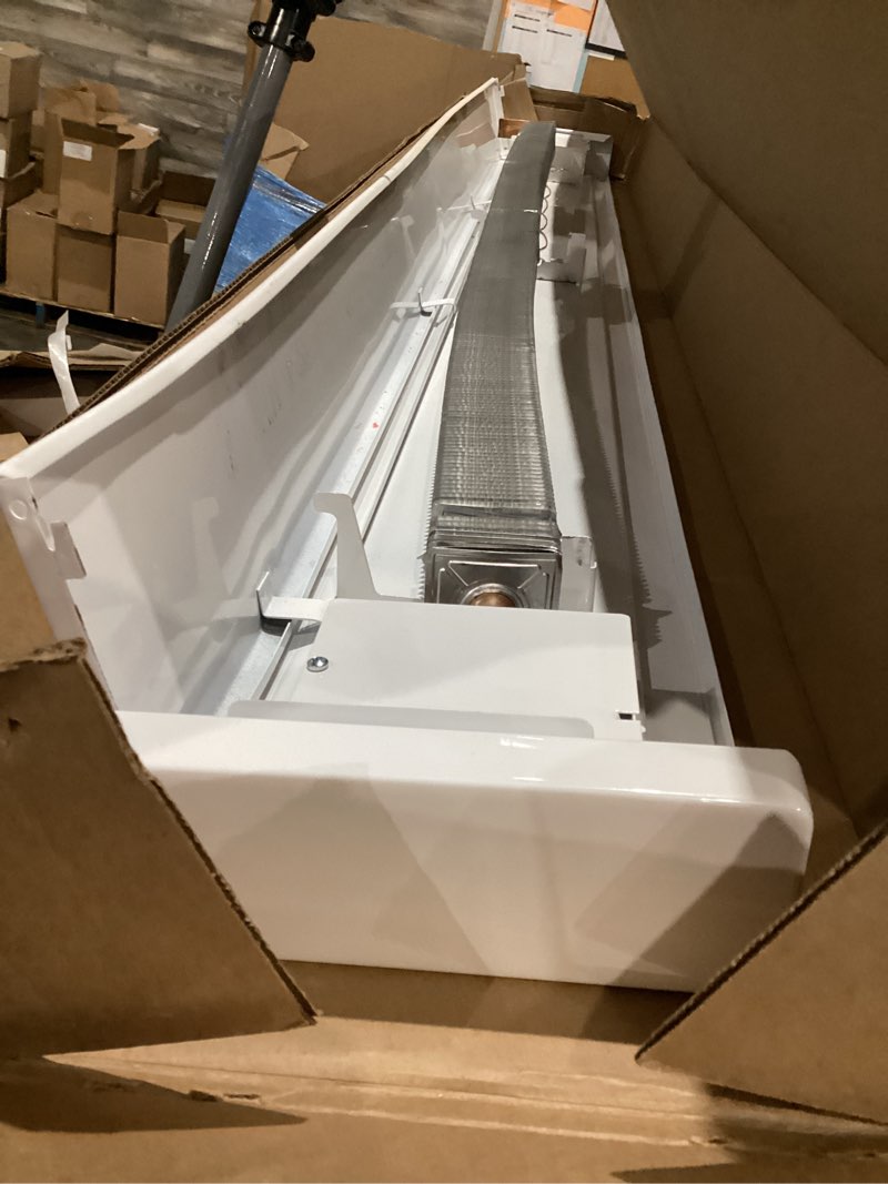 Condition photo showing As Is for 83 in. 240/208-volt 1,500/1,125-watt softheat hydronic electric baseboard heater in white