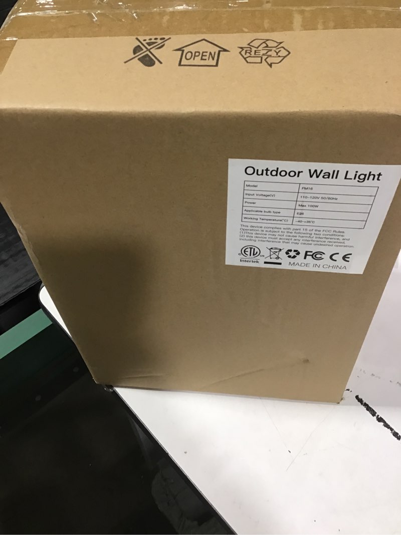 Condition photo showing New/Like New for Woolmug 2 Pack Motion Sensor Outdoor Wall Lights, Dusk to Dawn Porch Light Black Wall Sconce Lighting with Clear Glass for Patio Front Door House Garage, Bulbs Not Included 2 Pack-Light Sensitivity