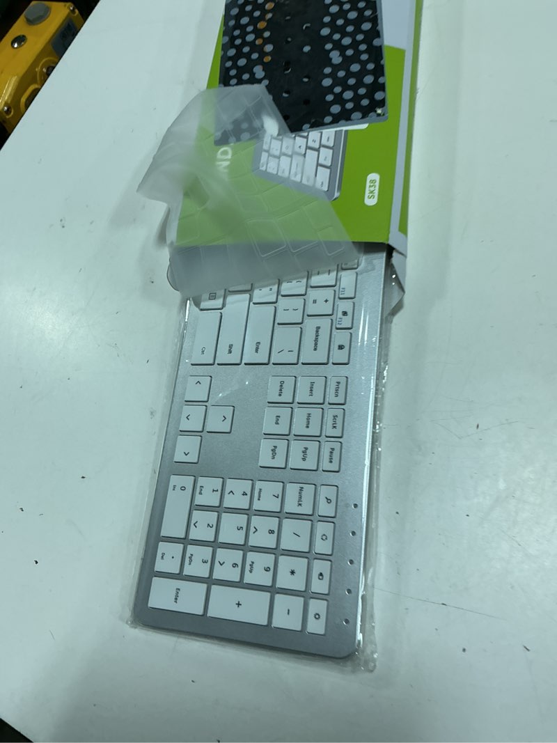 Condition photo showing Good Condition for wireless keyboard and mouse combo - full size slim thin wireless keyboard mouse with numeric keypad 2.4g stable connection adjustable dpi (white & silver) silver and white