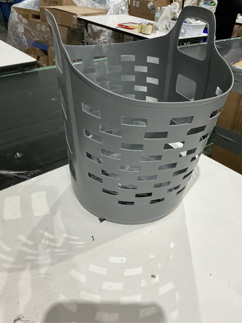 Condition photo showing Good Condition for clorox flexible laundry basket - plastic hamper for clothes, bedroom, and storage - portable round bin with carry handles, 1 bushel, grey