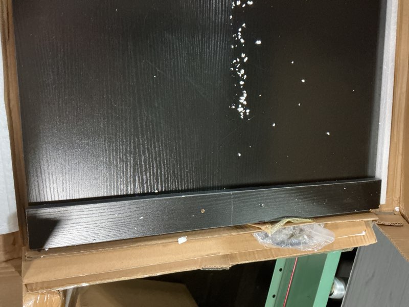 Condition photo showing As Is for custom shelves,thick melamine, cut to size, fully customizable up to 65 inches wide and up to 24 inches deep. for cabinets, closets, or anywhere black