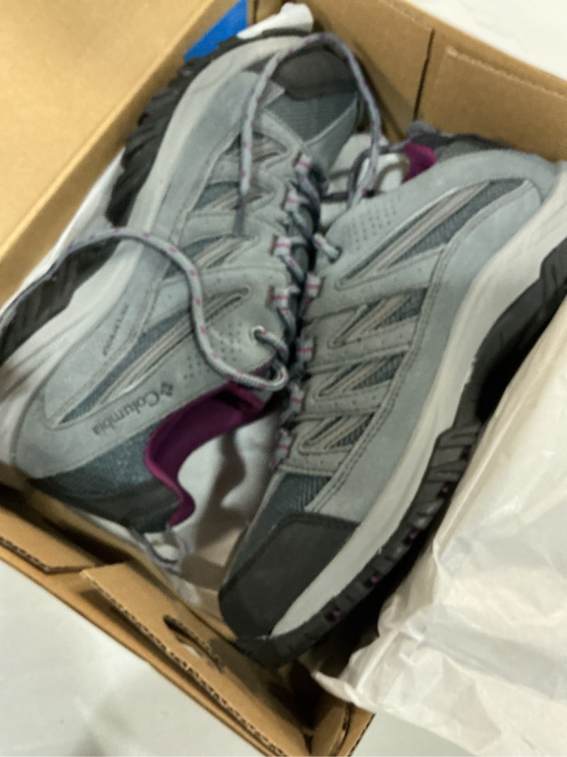 Condition photo showing New/Like New for columbia women's crestwood waterproof hiking shoes 9 graphite/wild iris