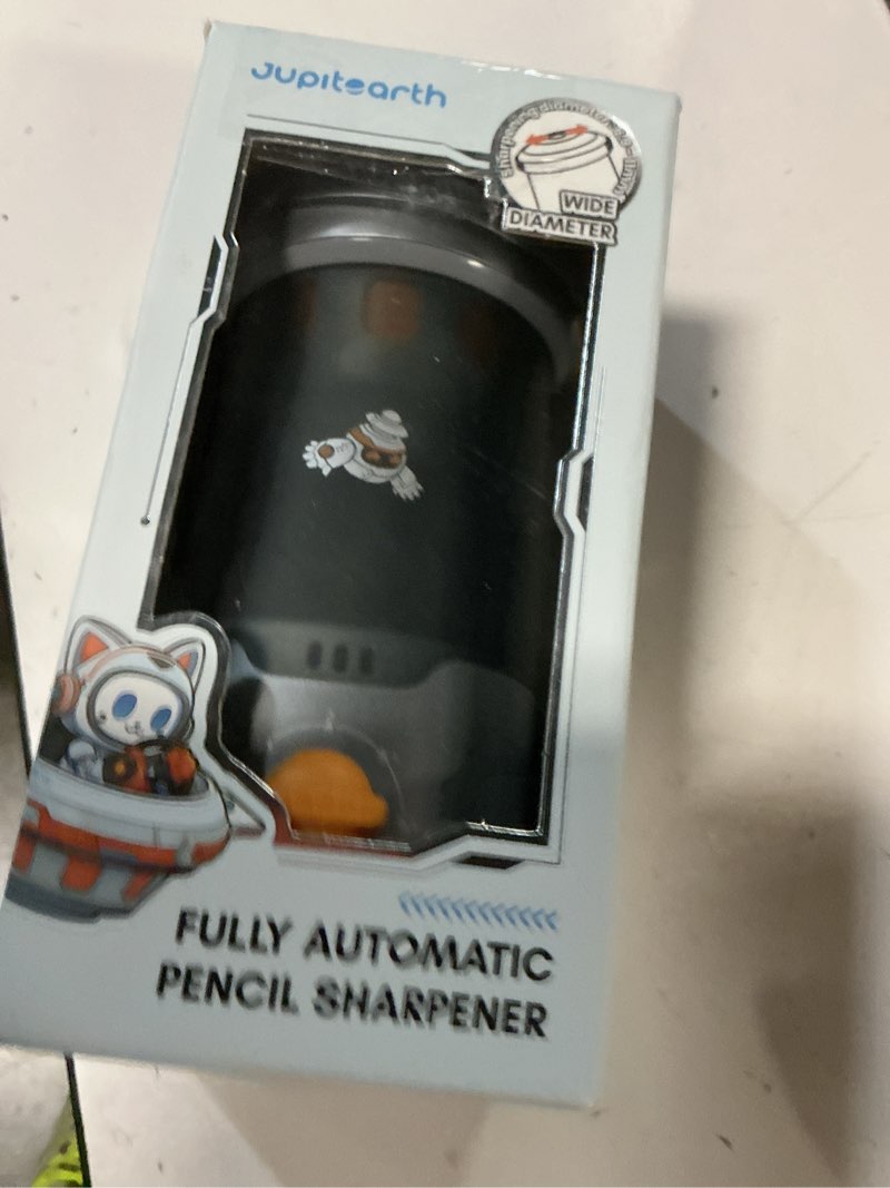 Condition photo showing New/Like New for jupitearth electric pencil sharpener for kids, hands-free, rechargeable, auto in & out spaceship fully automatic pencil sharpener fits 6.9-11mm colored/no.2 pencils for classroom home office (black)