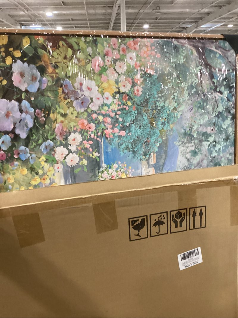 Condition photo showing New/Like New for blue coastal wall art ocean canvas flowers painting landscape sailboat picture white yellow artwork modern seascape large framed for living room bedroom home office decor size 24x48 inches 48"l x 24"w blue-f