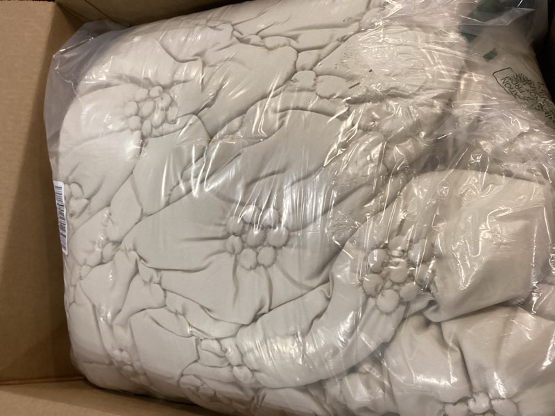 Condition photo showing Good Condition for bedazzled queen size comforter sets, beige bedding comforter set, 3 pieces pinch pleat bedding sets with comforter and pillowcases soft farmhouse shabby chic comforter for all season beige queen(90”*88“)