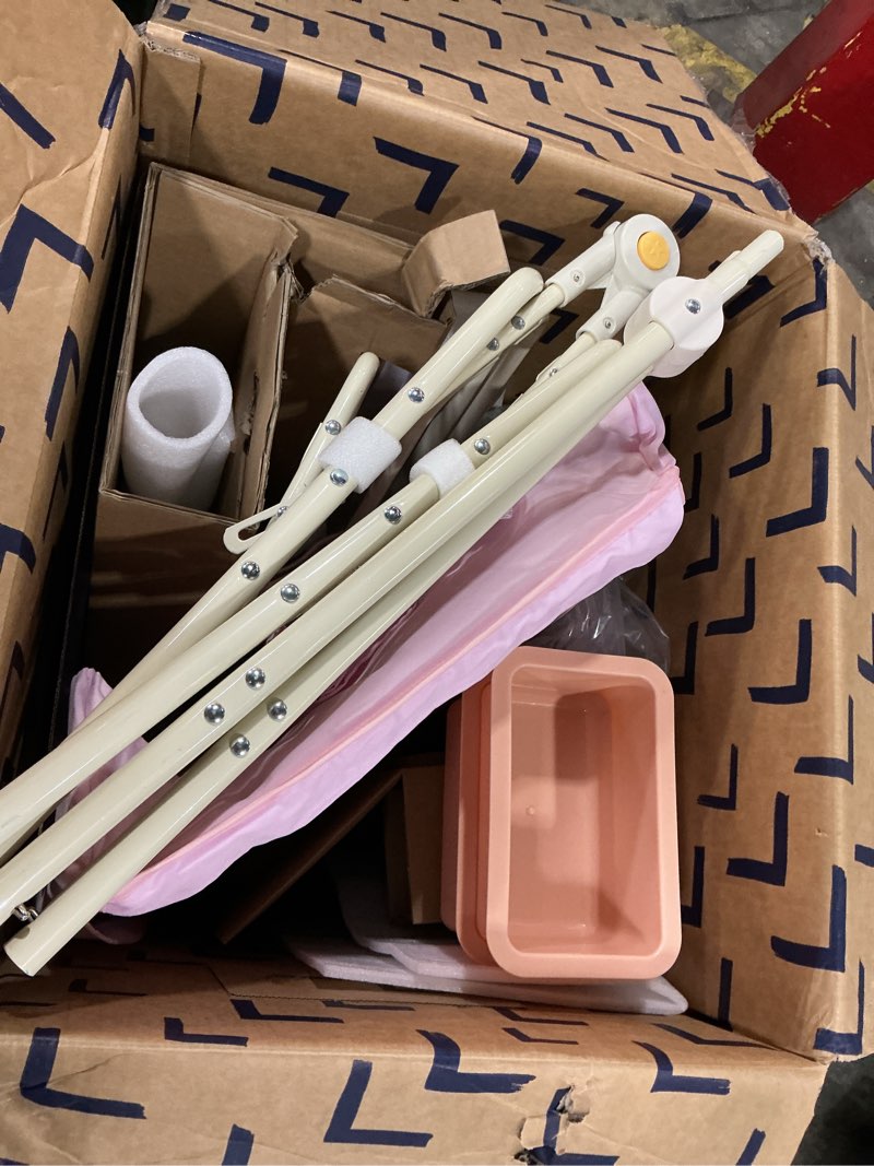 Condition photo showing As Is for changing table, portable baby changing table with wheels, upgraded foldable diaper changing station with 5-level adjustable height & large nursery organizer storage for newborn infant (pink)