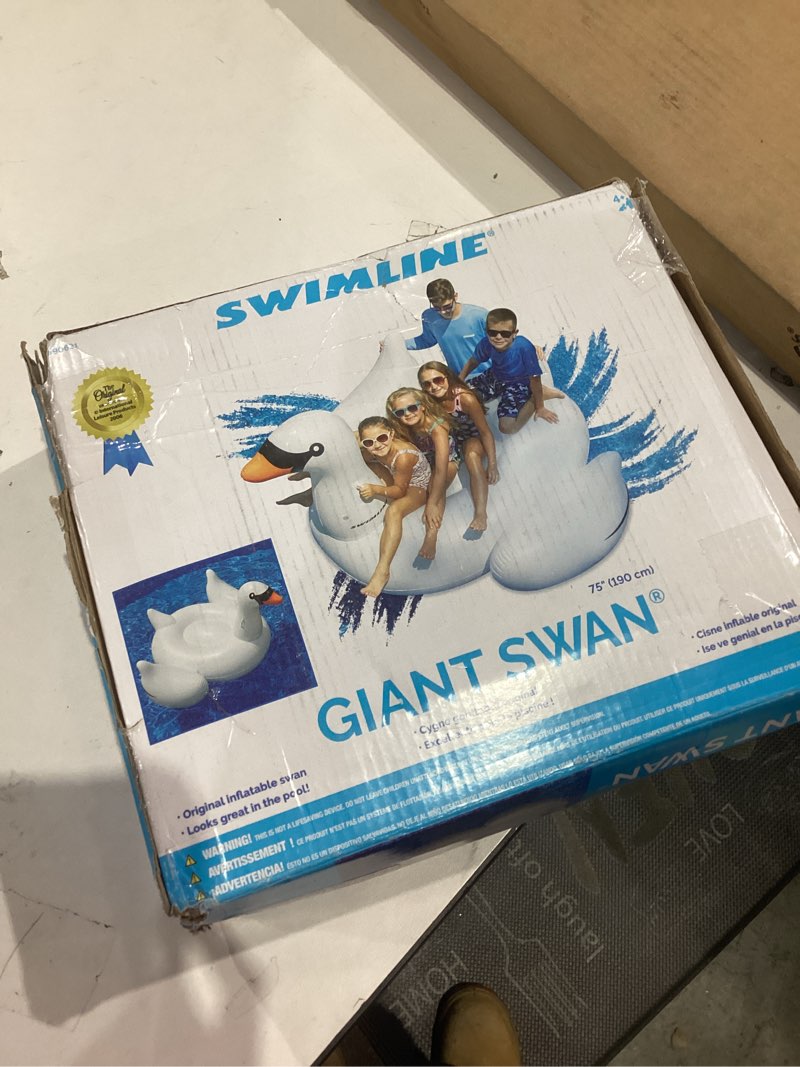 swimline original 90621 giant inflatable swan pool float floatie ride-on lounge w/ stable legs wings large rideable blow up summer beach swimming party lounge big raft tube decoration toys kids adults