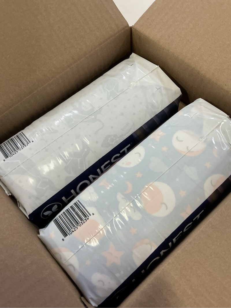 Condition photo showing New/Like New for the honest company clean conscious disposable overnight diapers cozy cloud + star signs - size 6 - 34ct