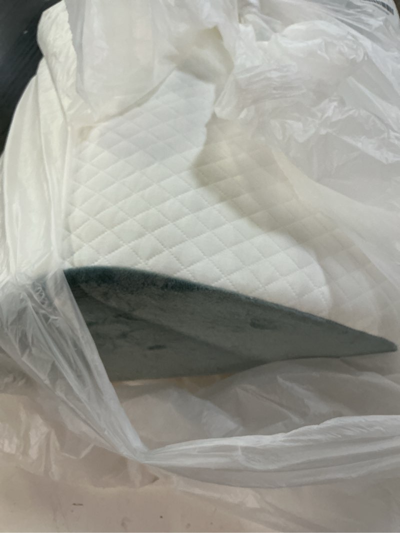 Condition photo showing Good Condition for knee wedge pillow for post-surgery recovery-leg elevation support for sleep position, alleviating lower back & hip pain enhancing circulation in ankles legs triangle pillow with removable cover white & gray 21.6*17.8*6.9 inch