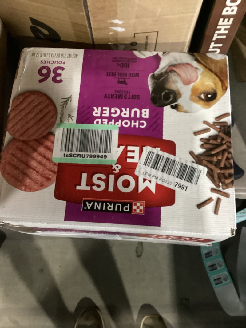 Condition photo showing New/Like New for purina moist and meaty dog food chopped burger soft dog food pouches - 36 ct. pouch chopped burger 36 count (pack of 1)
