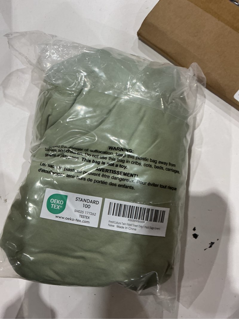 Condition photo showing Good Condition for freshculture twin fitted sheet - hotel quality - ultra soft & breathable - brushed microfiber - deep pocket - cooling fitted sheet for twin size bed (sage green) sage green twin