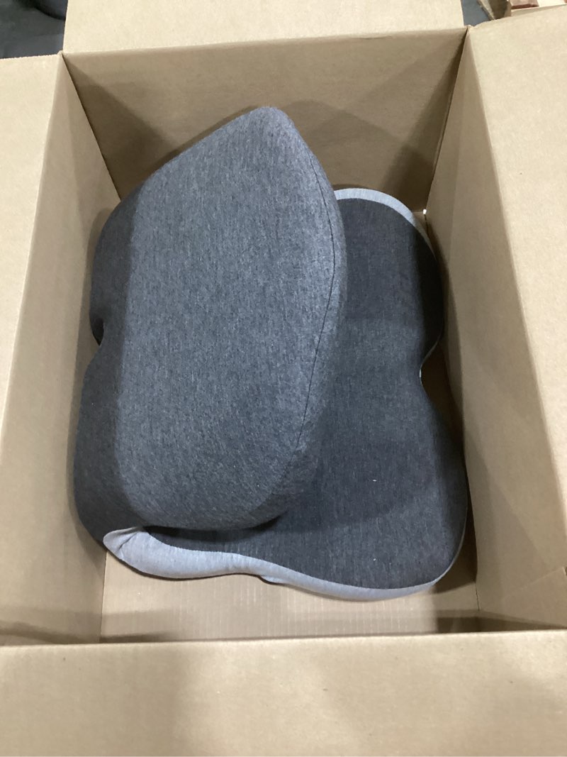 Condition photo showing As Is for denchy car seat cushion with lumbar support for long sitting, ergonomic memory foam driving seat cushions for semi truck bus driver trucker, non slip office chair cushion (dark light gray) dark gray + light gray