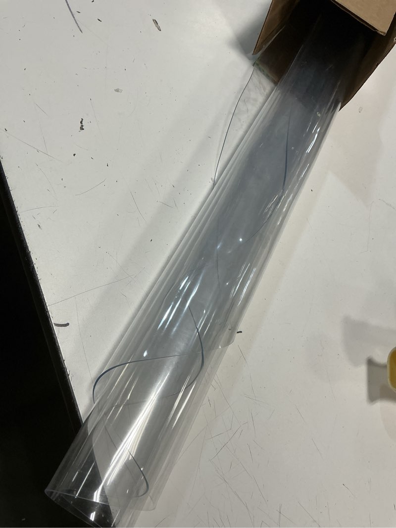 Condition photo showing As Is for 45 inch round clear table cover protector, clear round protector for dining room table, 1.5mm thick waterproof round plastic vinyl table pad clear 1.5mm 45" (round)