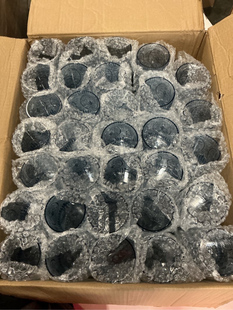 Condition photo showing Good Condition for 100 plastic vintage drinking glasses 8.5oz stemless retro embossed wine glasses shatterproof reusable cups for baby shower wedding reception grand event party (blue) blue 100