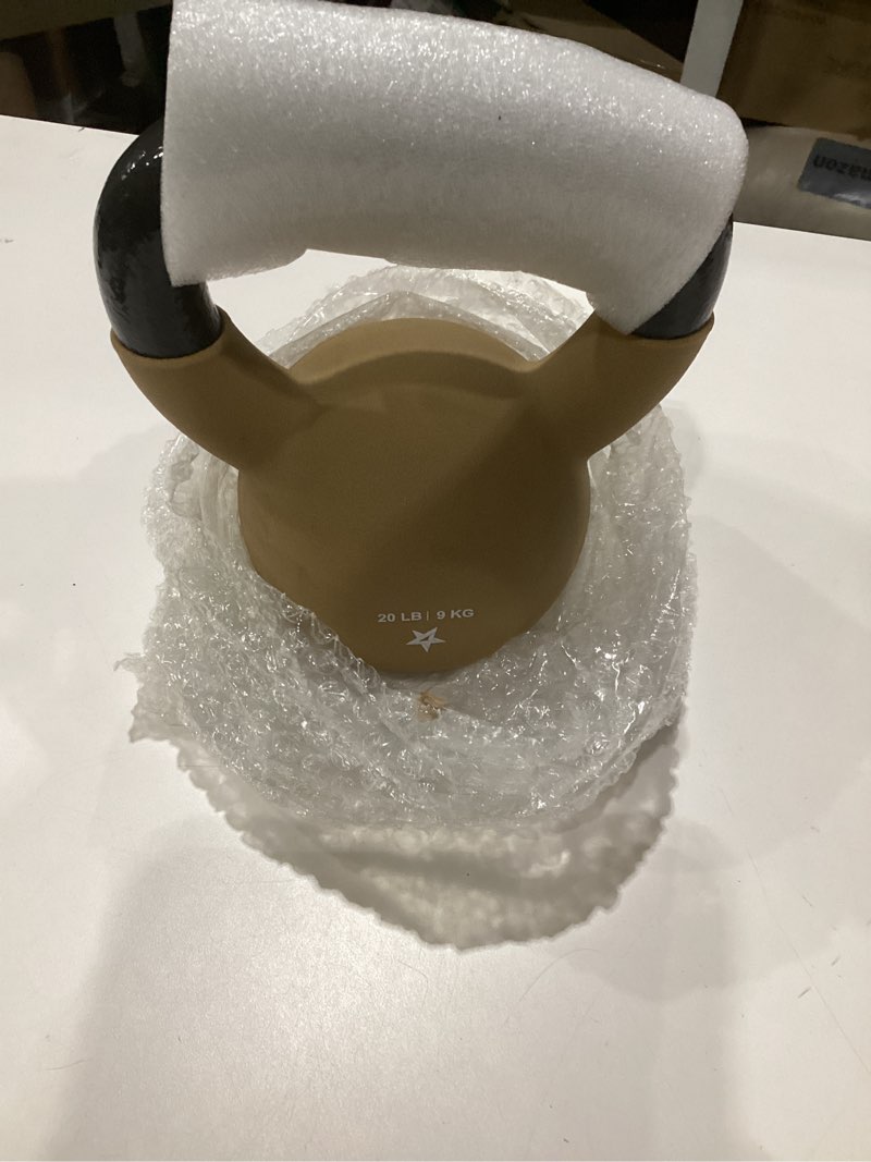 Condition photo showing Good Condition for yes4all kettlebell, 5-65 lb neoprene coated cast iron kettlebells, wide grip handle & flat bottom for swings, squats, deadlifts, push ups & full body training at home gym - single & set a. single f. 20lb - iced latte