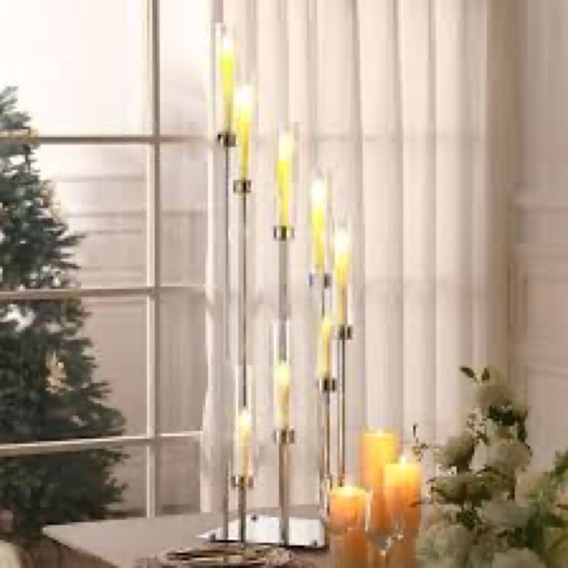 Dandat 1 Pack Candle Holders 41.5 Tall Cluster 8 Arms Acrylic Candelabras Centerpieces Floor Candela