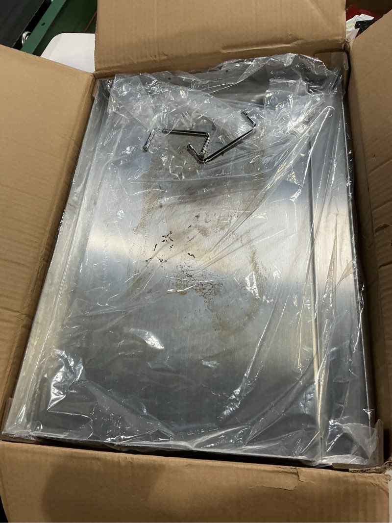 Condition photo showing As Is for Skyflame Universal Stainless Steel Griddle Plate with Even Heating Bracing for BBQ Charcoal/Gas Grills, 23" x 16" Rectangular Hibachi Flat Top Griddle for Indoor/Outdoor Cooking