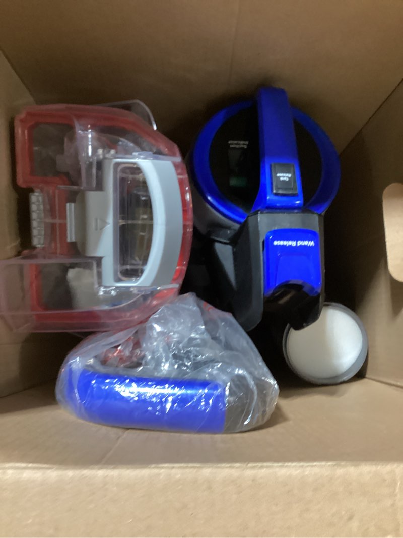 Condition photo showing As Is for Bissell CleanView Swivel Rewind Vacuum with Automatic Cord Rewind, TurboEraser Upholstery Tool, Triple Action Brush Roll, Swivel Steering, Extension Wand, Easy-Empty Dirt Tank, Multi-Cyclonic Suction Blue