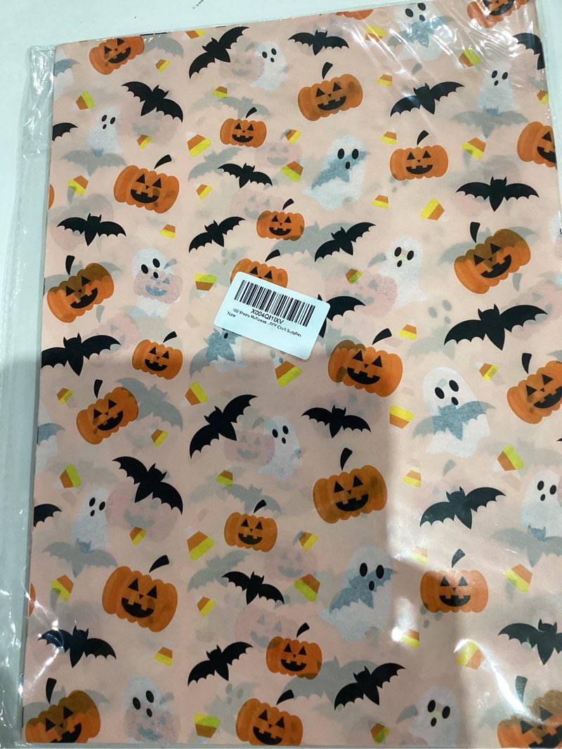 Bolsome 100 Sheets Halloween Tissue Paper for Gift Bags Orange Pumpkin Candy Corn Bat Ghost Printed 