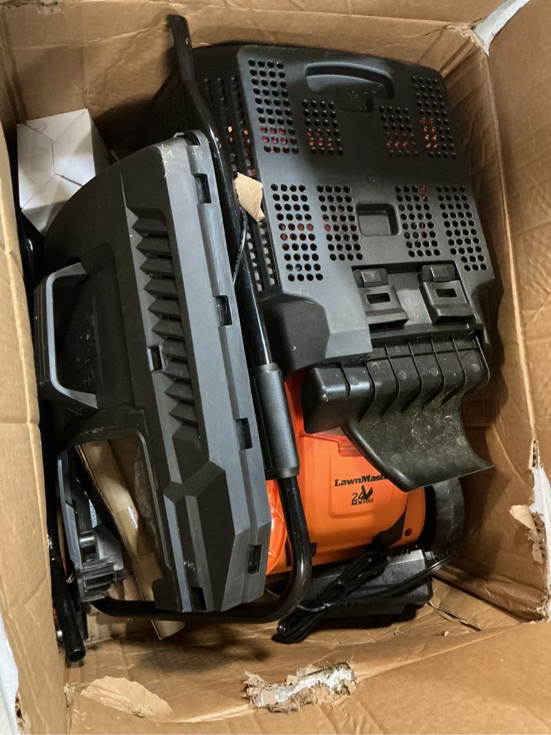 Condition photo showing As Is for lawnmaster cordless 24v max 13-inch lawn mower and cordless leaf blower combo with 2x4.0ah batteries and charger-24vmwbl 13-inch-kit