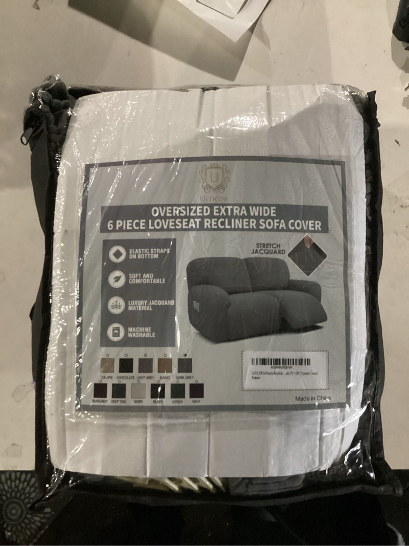 Condition photo showing New/Like New for TAOCOCO Recliner Loveseat Slipcover, 6 Pieces Dual Recliner Sofa Covers for 2 Seat Dual Reclining Loveseat Couch, Stretch Soft Jacquard Pattern Furniture Protector with Elasticity (Grey) Grey 2 Seat
