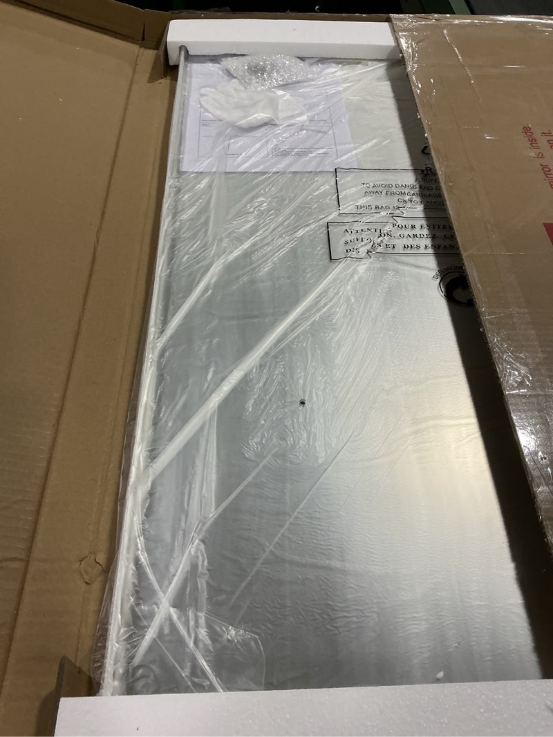 Condition photo showing Good Condition for WEER White Bathroom Mirror 24X36 Inch, Rounded Rectangle White Metal Frame Mirror, Matte White Bathroom Vanity Mirror with Tempered Glass, Anti-Rust, Hangs Horizontally or Vertically White 24"L x 36"W