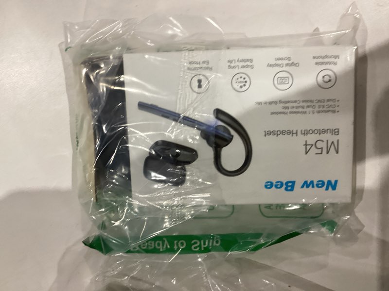 Condition photo showing As Is for new bee bluetooth headset v5.1 72h talk time dual mic with mute button for business, wireless hand-free bluetooth earpiece with 500mah charging case for cell phone calls trucker driver laptop blue m54