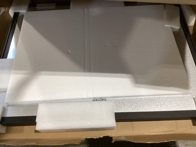 Condition photo showing As Is for INNOVART Enclosed Bulletin Board 48” x 36”, Lockable Fabric Noticeboard with Aluminum Frame, Wall Display Case with 2 Swing-Open Doors Black Felt, Information Cabinet for School, Office, Commercial 48"X36" Black Frame Black Felt