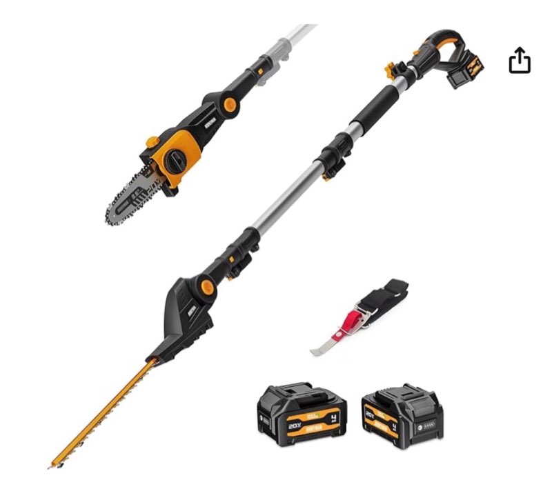 alloyman 2-in-1 telescopic cordless pole hedge trimmer 16-inch and pole saw 8.6-inch,with 2 packs 4.0ah batteries & charger,for tree trimming and shrubs pruning