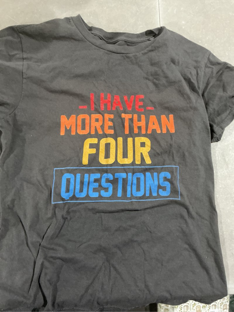 Condition photo showing Good Condition for funny i have more than four questions,passover jewish seder t-shirt