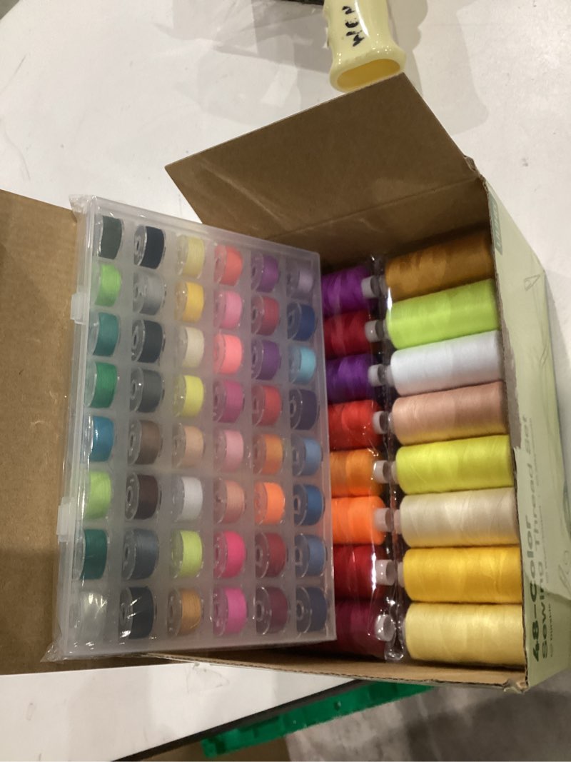 Condition photo showing New/Like New for 96pcs professional sewing thread kit, 48 colors 400 yards/spool, [top durability with 4-ply tight-twist] aaa-grade polyester thread with prewound bobbins, sewing thread for hand & machine sewing