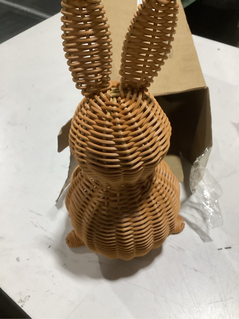 Condition photo showing Good Condition for thyle 1 pcs neutral easter rattan bunny decoration, 13.8 inch morden woven rabbit tabletop centerpiece with 3.28 ft string light, rabbit ornament for mantel fireplace easter home tiered tray decor
