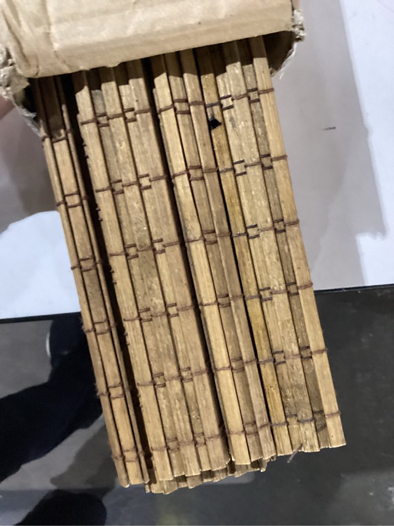 Condition photo showing Good Condition for lazblinds no tools no drill cordless bamboo roman shades, light filtering window treatment, roll up bamboo blinds for windows 30'' w x 64'' h, eastfield teak light filtering-eastfield teak 30" w x 64" h