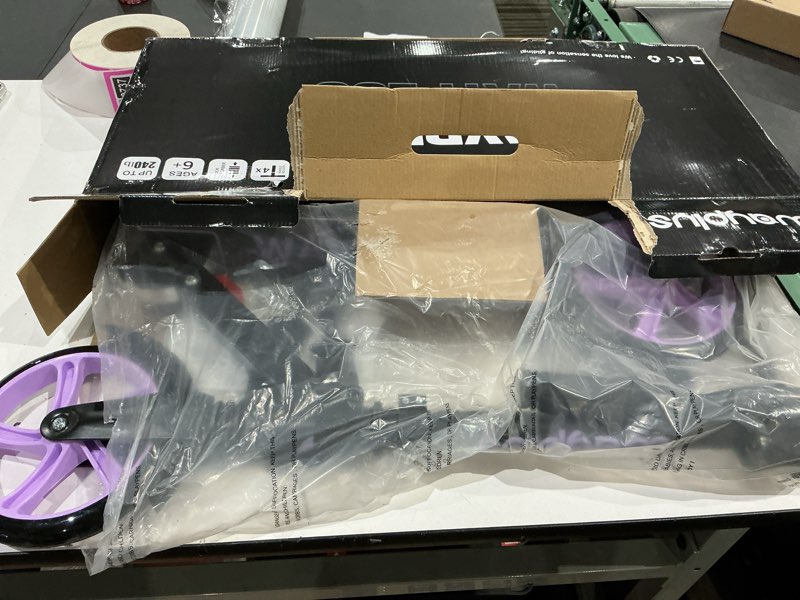 Condition photo showing Good Condition for ks1 kick scooter for ages 6+,kid, teens & adults. max load 240 lbs. foldable, lightweight, 8in big wheels for kids, teen and adults, 4 adjustable levels. bearing abec9 fed fitness purple