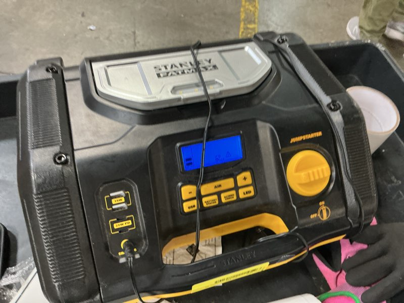 Condition photo showing As Is for stanley fatmax 1200 amp jump starter with air compressor & usb power