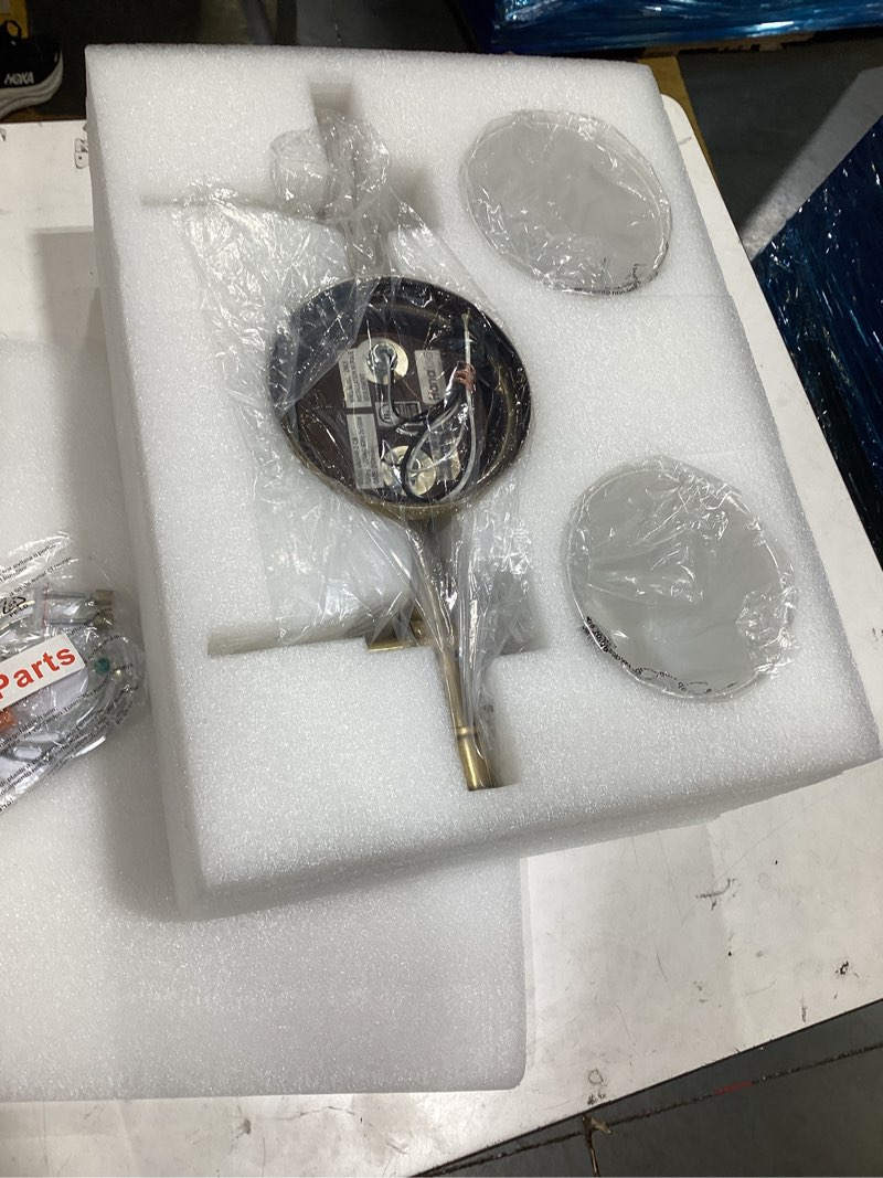 Condition photo showing Good Condition for 2-light champagne bronze bathroom vanity light fixtures over mirror, vintage vanity lights for living room, milk white glass shades, standard e26 base champagne bronze 2-light