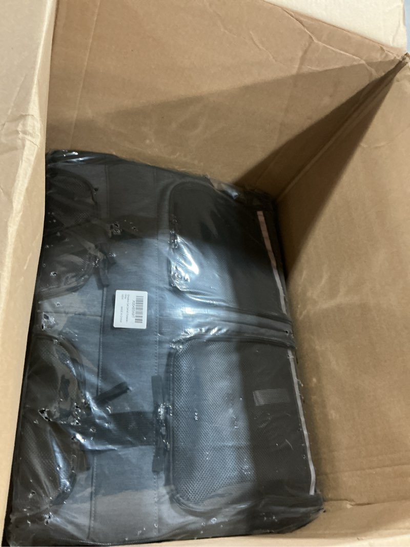 Condition photo showing New/Like New for cat carrier for 2 cats, foldable double cat and dog carrier, small to medium size, 2 front zippered compartments,two pets carrier for outdoor travel,mulitple cat carrier, grey gray with 2 pocket