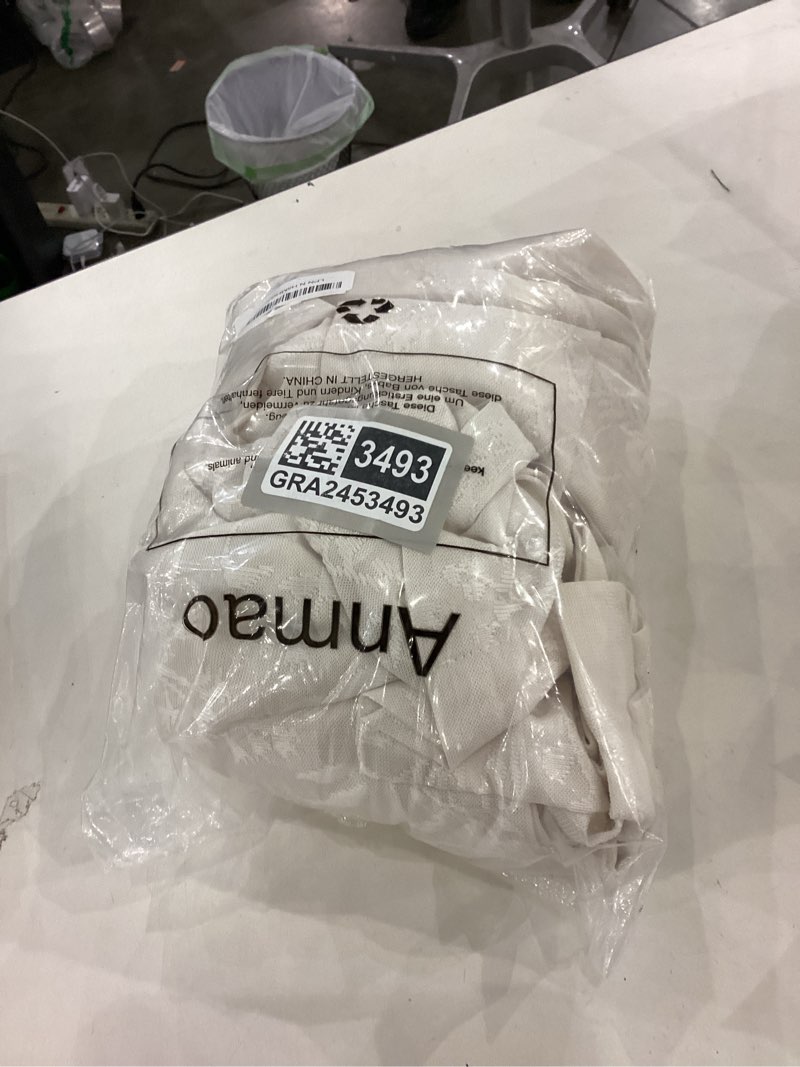 Anmao Beige Semi Sheer Light Filtering Curtains 90 Inches Long 2 Panels, Leaf Pattern Drapes for Liv