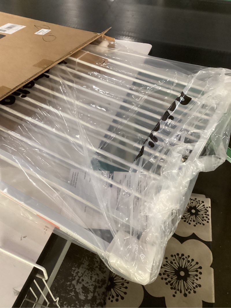 Condition photo showing New/Like New for Babelio 29.7-46.5" No Bottom Bar Baby/Dog Gate for Stairs, House and Doorways, Auto Close Safety Pet Gates with Large Walk Thru Door, Hardware Mount, White Boundless - White 29.7-46.5"W x 28"H